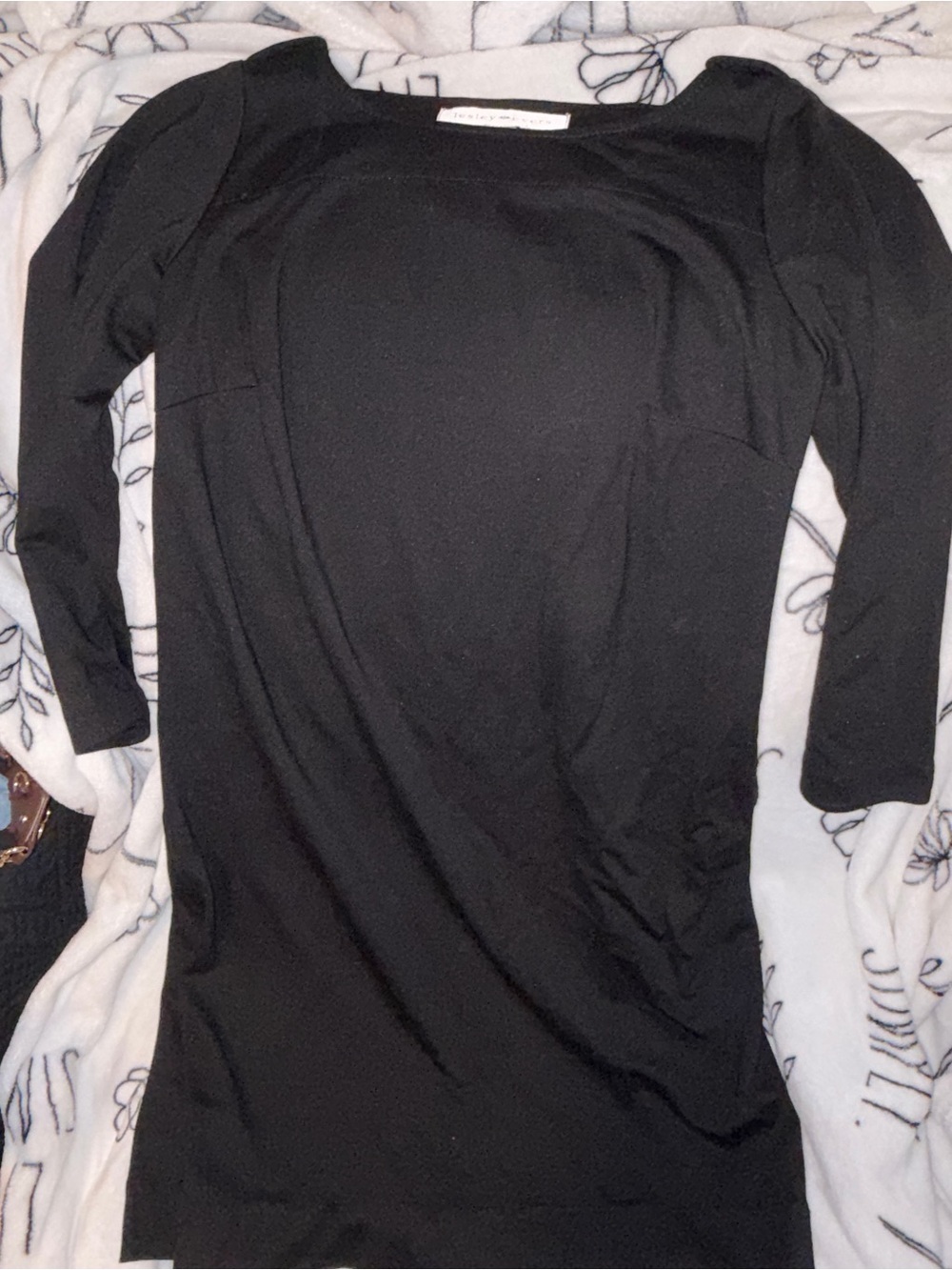 Women's Black Long-Sleeve Boatneck Dress